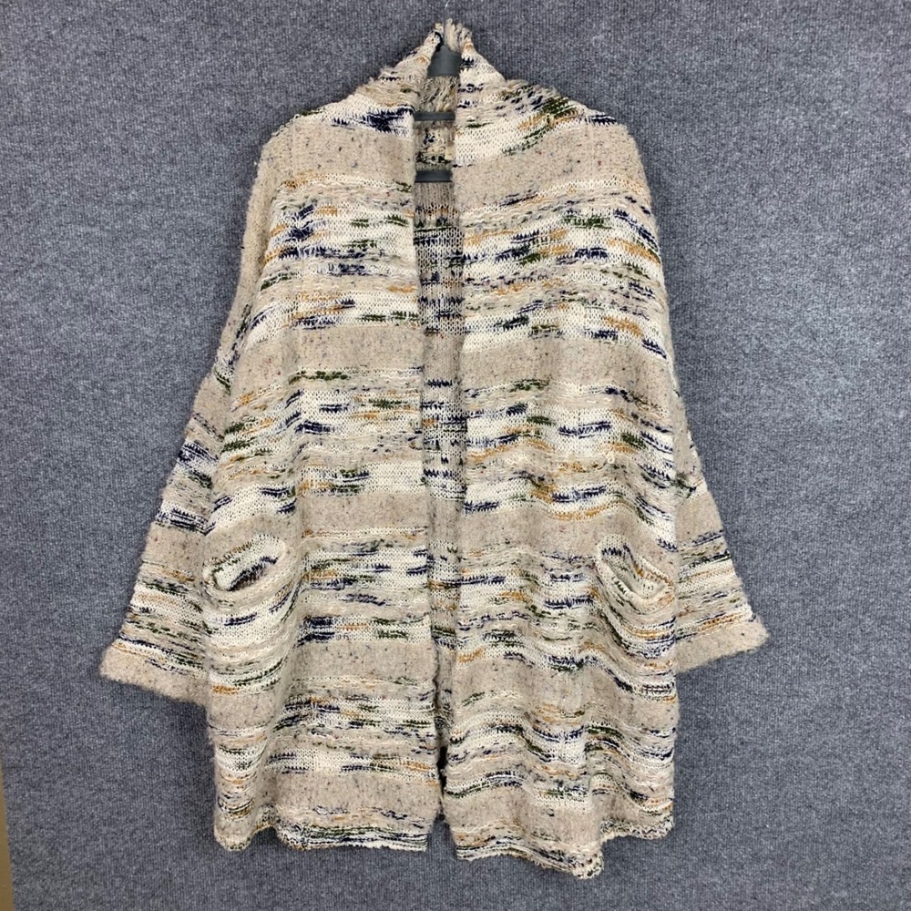 Anthropologie Moth  Knit Cardigan Sweater Open Front‎ Multi Color Oversized  XS